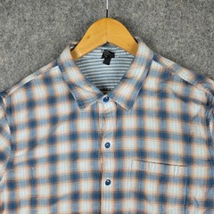 John Varvatos USA Reversible Button Down Shirt Mens Large Blue Plaid Striped