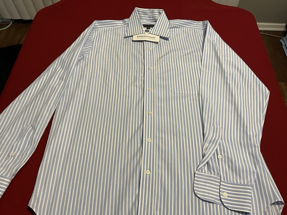 Robert Talbott Trim 15.5 35 Men’s Blue Striped Long Sleeve Buttoned Casual Shirt