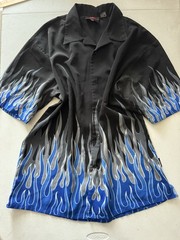 Silver Point Y2K Button Down Black Blue Flame Fire XL Button Shirt