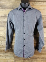 Van Heusen Button-up S Black Gray Stripes 14 1/2 32/33 Chest 38″ Length 28″