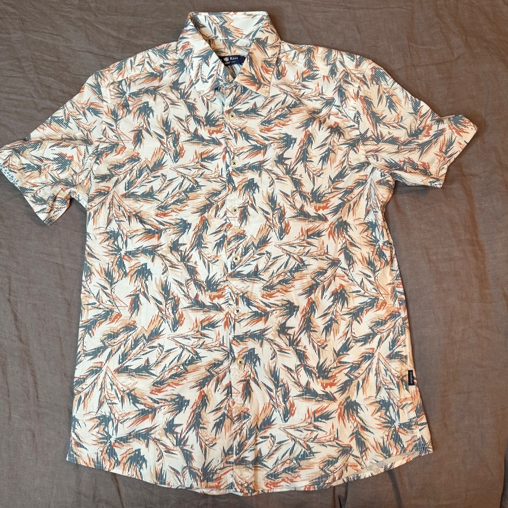 Stone Rose Men’s Short Sleeve Button Up Tropical Shirt Small Slim Hawaiian