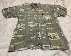 Sporting USA Fish Hawaiian Button Down Shirt Large AOP Lake Ocean Fishing Cotton