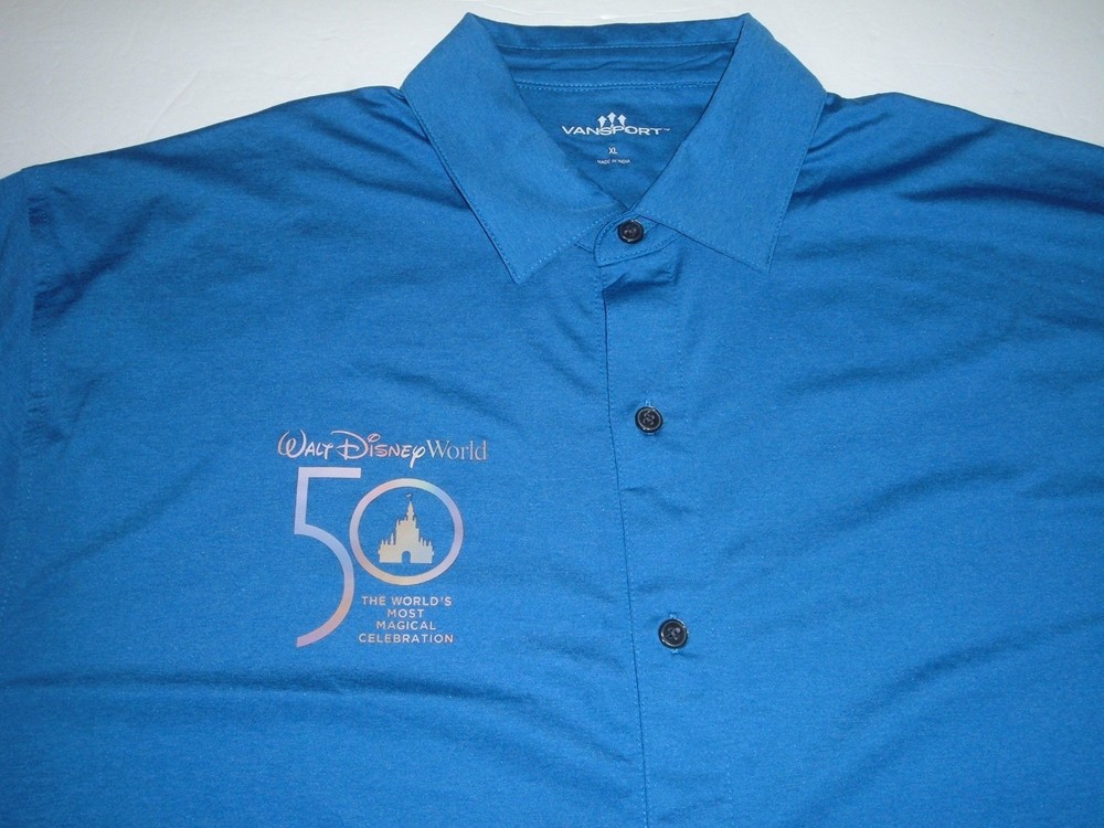 Walt Disney World 50th Button Front Polyester Shirt NWOT Men’s Sz L Vansport