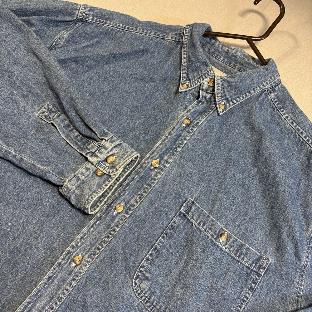 Vtg Denim Shirt Mens XL Button Up Medium Wash Pocket Northwest Blue