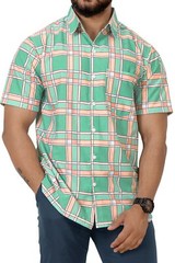 LA LEELA Men’s Short Sleeve Button Down Plaid Men’s Shirt L Checks Big, Green