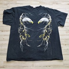 Vtg 90s Dual Eagle Graphic Tee – Lightning Biker Y2K Grunge Nature XL T-Shirt