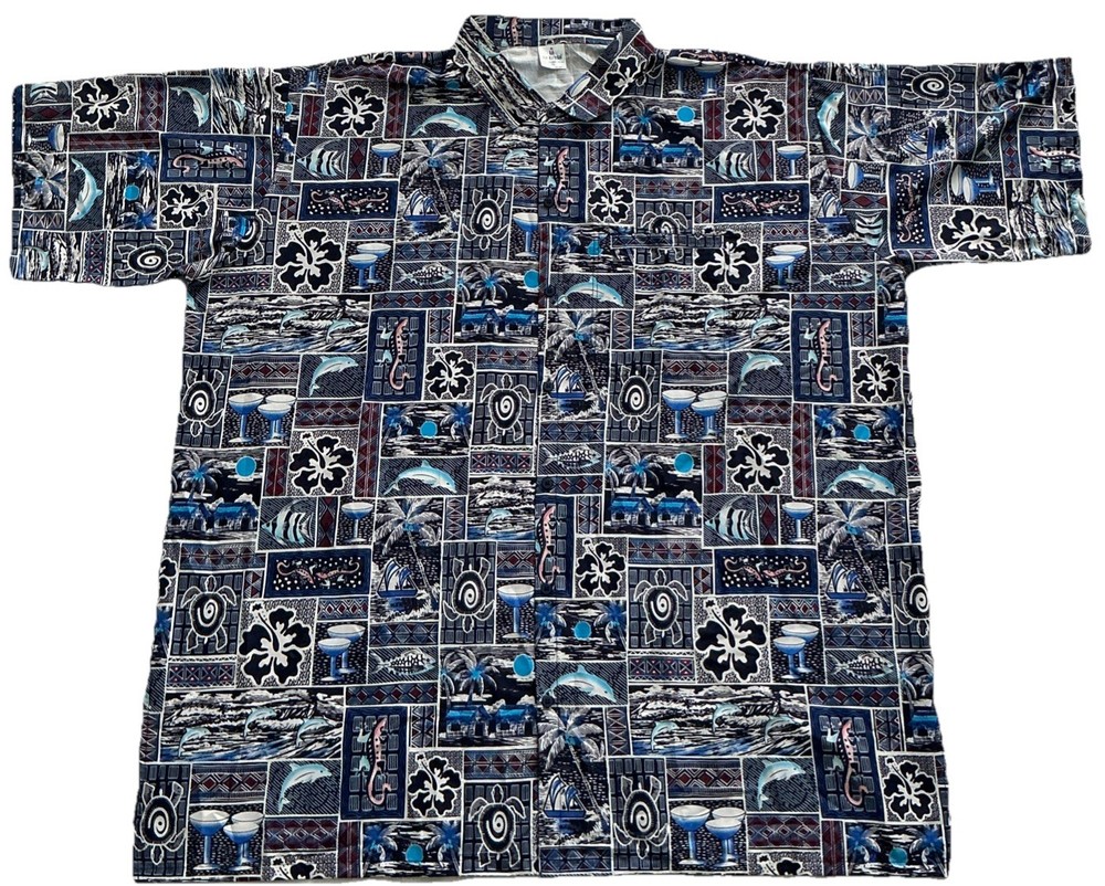 La Leela Mens Hawaiian Button Down Shirt Vacation Tropical 4XL