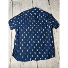 Cactus Man Pineapple Print Button Down Shirt Men XL Navy Blue Tropical Summer