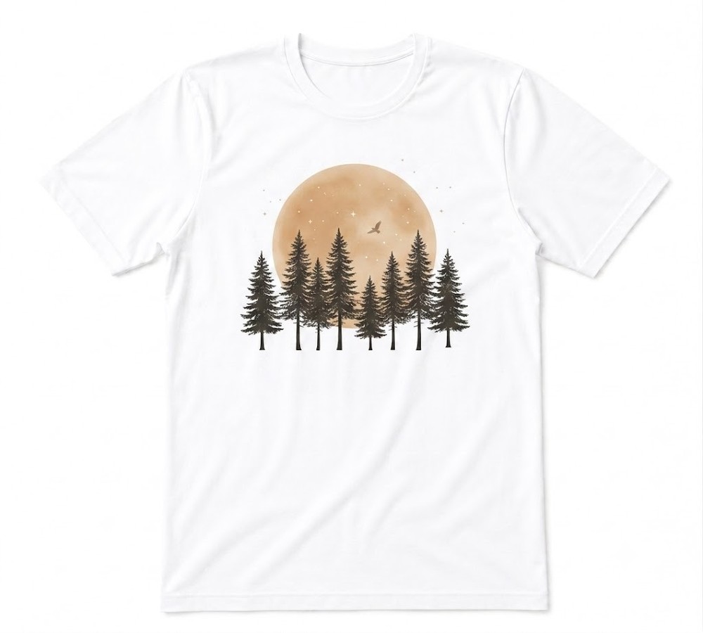 Sunset Pine Trees Mountain Forest White T-shirt