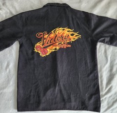 Victory Motorcycles Men’s Large Flames Fire Black Button Up Work Shirt Biker