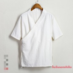 Mens Short Sleeve Tops Hanfu Summer Chiness Summer Cotton Line Shirts Tops New