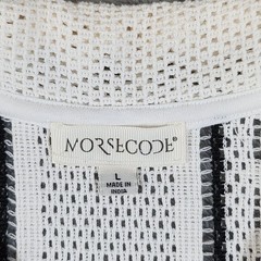 Morse Code Open Crochet Button Shirt Large Striped Nautical Preppy Coastal Airy
