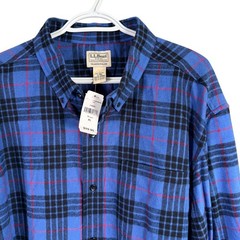 LL Bean Scotch Plaid Flannel Shirt Mens XL Morgon Blue Traditional Fit NWT