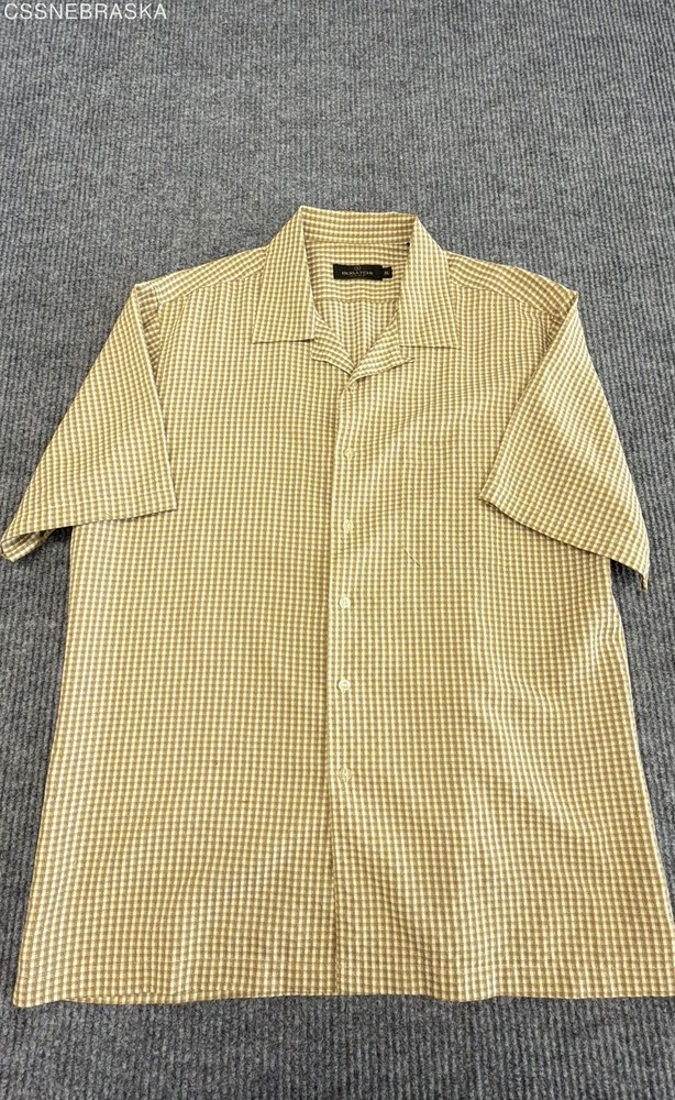Bugatchi Uomo Men’s Short Sleeve Button Up Shirt Tan Brown Checkered Sz XL