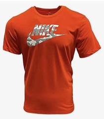 Nike NSW Icon Futura Men’s Orange Camo Logo Spell Out Swoosh T Shirt Size S