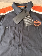 Harley-Davidson Men’s M Regular L Button-Up Shirt Gray/Orange/White Colorblock