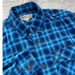 Duluth Trading Co Mens Blue Plaid Button Down Flannel Shirt Medium Long Sleeve