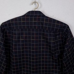 Paul Fredrick Button Down Mens 18 x 35 Navy Multi Windowpane Grid Cotton Shirt