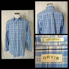 Orvis Button Front Button-Down Collar L/S Plaid Shirt Men’s Large Blue INV#J1244