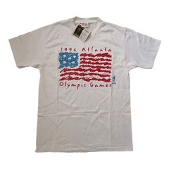 Vtg Olympic Games T Shirt Mens M White 1996 Atlanta Graphic Glitter Flag NWT