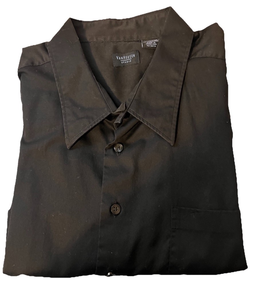 Van Heusen Studio No Iron Stain Shield Black Dress Shirt 3XL 55/45 Cotton Poly