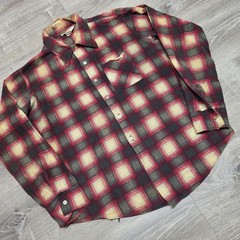 Vintage 60s 70s Sears Prest Rite Plaid Flannel Button Shirt XL USA 24×29 FLAWS