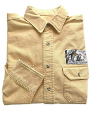Men 1X-2X Chambray Flannel Button Down L/S Shirt Yellow Ochre Duck Hunting