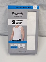 Threads Premium Basics White Men’s Tank Tops 2-Pack Ultra-Soft Breathable L