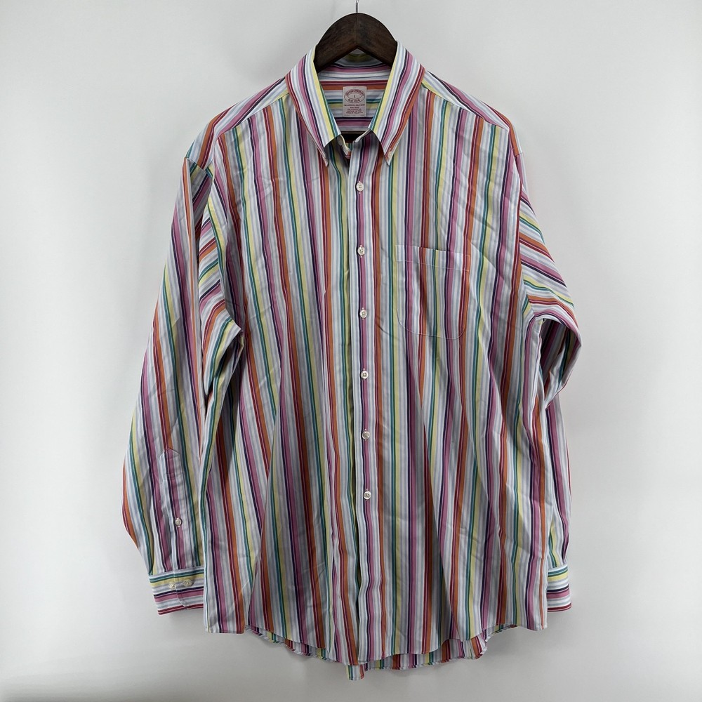 Brooks Brothers Polo Shirt Large Stripe Colorful Non-Iron Supima Cotton Malaysia