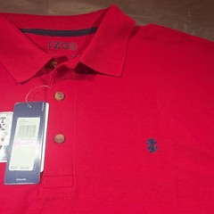 IZOD Advantage Stretch Red Solid Short Sleeve Collared Polo 2XLT Big & Tall