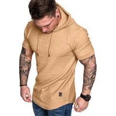 Men’s Hooded Short Sleeve Sporty T-Shirt Slim Gym Muscle Tee Hoodie Tops Blouses