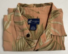 Carribean Joe 100% Silk Button Down Short Sleeve Shirt Tropical Hawaiian Palm XL