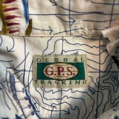 Vintage Global GPS Tracking Nautical Map Fish Short Sleeve Button Up Shirt L