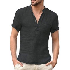 Work Clothes Half Open Collar Polo Men’s Fashion Loose Lapel Five Sleeve T-shirt