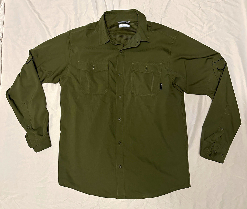 Columbia Men’s M Regular Solid Green Long Sleeve Button-Up Woven Pockets