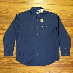 Carhartt Rugged Flex Work Shirt Button Up Relaxed Fit Men XL Blue Canvas NEW
