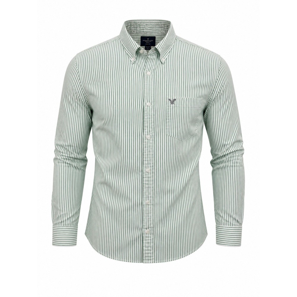 American Eagle Slim Fit Button Down Shirt Mens XXL Green White Striped Oxford