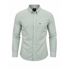 American Eagle Slim Fit Button Down Shirt Mens XXL Green White Striped Oxford