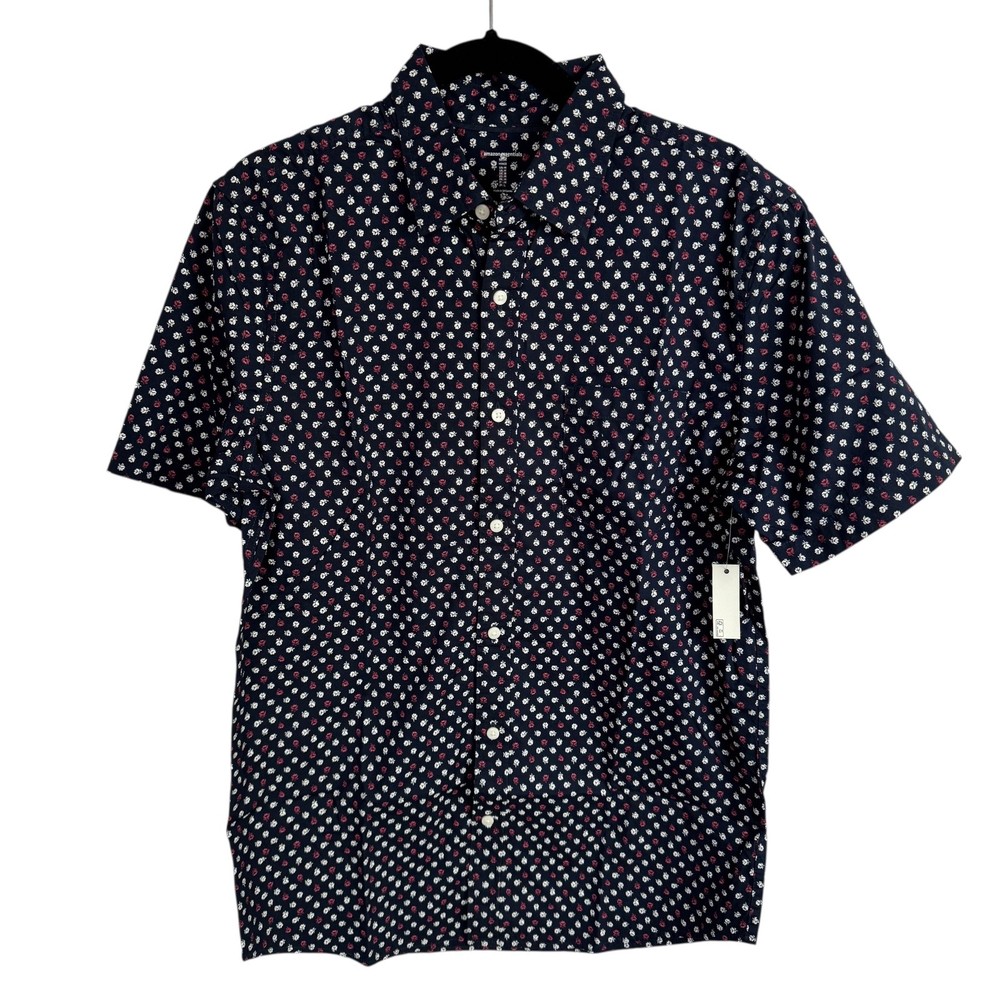 Amazon Essentials Men’s Button Up Shirt Size Medium Blue Floral Print NEW
