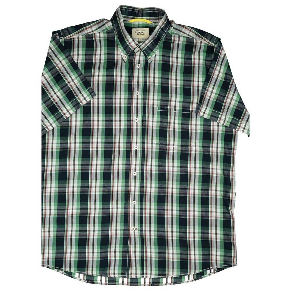 Camel Active L Button-Down Plaid Short Sleeve Button-Up Shirt Regular Fit Summer
