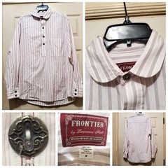 Frontier by Lawrence Shirt Mens Medium Pink White Striped Western Dakota Popover
