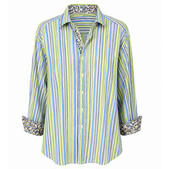 Thomas Dean Striped Flip Cuff Button Down Shirt Large Colorful Preppy Cotton
