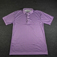 Collars & Co Dress Collar Polo Shirt Purple White Gingham Check Stretch Men’s L