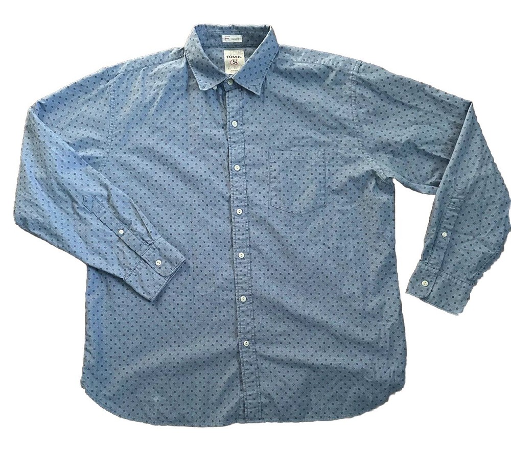 Fossil Shirt Mens Large Button Down Classic Fit Long Sleeve Blue Geometric *note