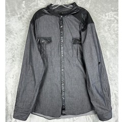 INC International Concepts Mens XXXL Gray Hooded Button Down Faux Leather Trim