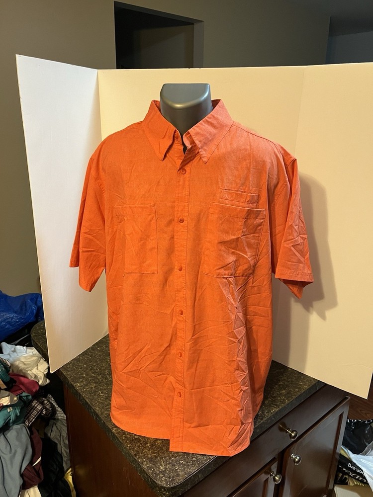 Silver Bait Men’s SS Button Down Vented Fishing Shirt Orange Poly Blend – XXLT