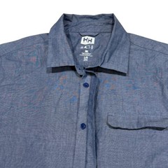 Helly Hansen Mens Large Gray Button Down Shirt with Pocket and Hidden Buttons