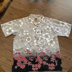 Pineapple Connection Men’s Button Down Hawaiian Shirt Size Medium Gray Black Red