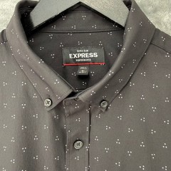 Express Performance Extra Slim Mens Large Black Micro Dot Stretch Dress Shirt L