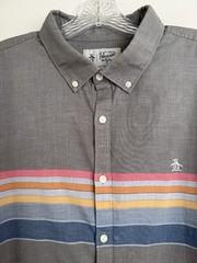 Original Penguin Men’s Gray Engineered Stripe Short Sleeve Button Down Shirt XXL
